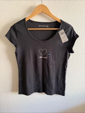 Abercrombie & Fitch Black Crystal Heart Scoop Neck Tee